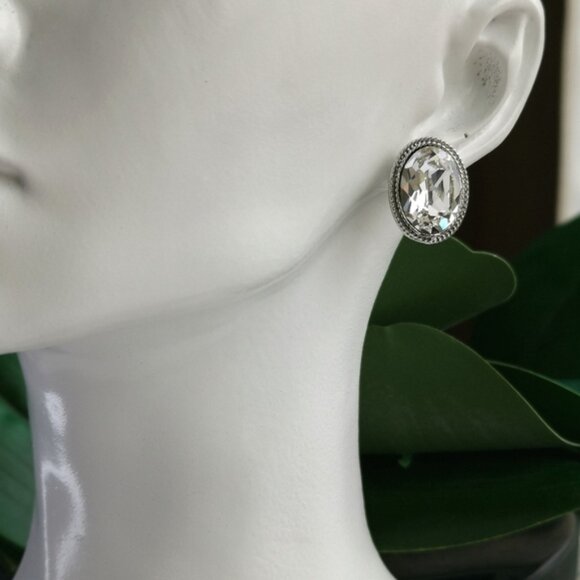 Swarovski Elements clear crystal silver tone stud earrings - Picture 2 of 6